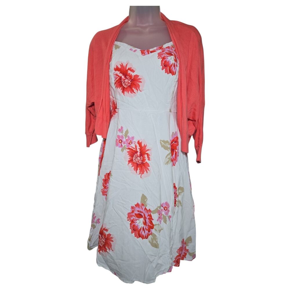 Old Navy Wom Med Matching Set Floral Sundress Open Front Coral Cardigan Sweater